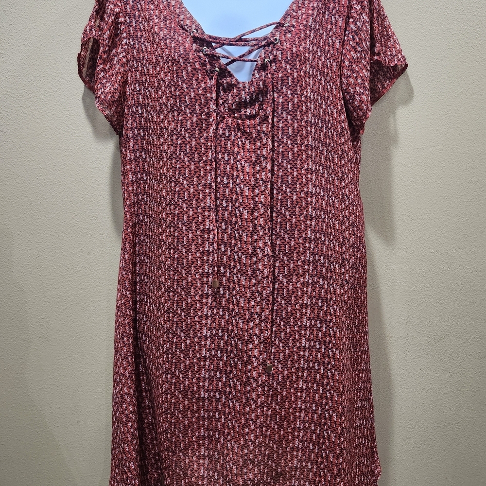 JustFab Red and Black Patterned Tunic